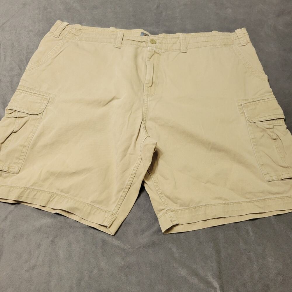 Foundry Supply Co Cargo Shorts Tan Men Size 48 Khaki Cotton Y2K‎ Comfort Bottoms